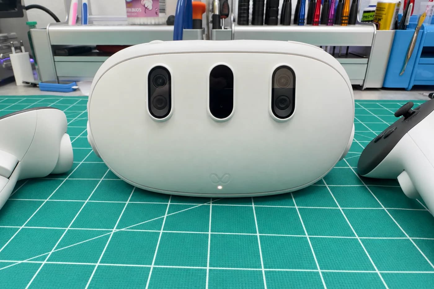 Meta Quest 3 headset and controllers before repair